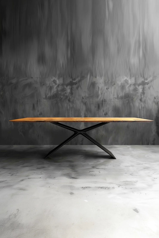Stół ze stali od projektanta z drewnianym blatem - ręcznie kuty design