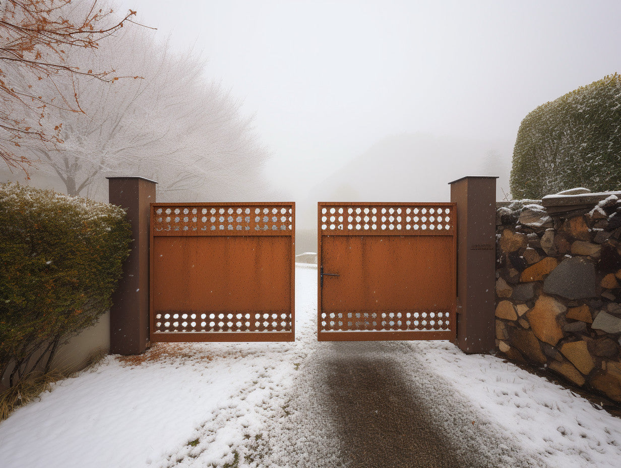 Brama wjazdowa ze stali COR-TEN® - Bauhaus, minimalizm