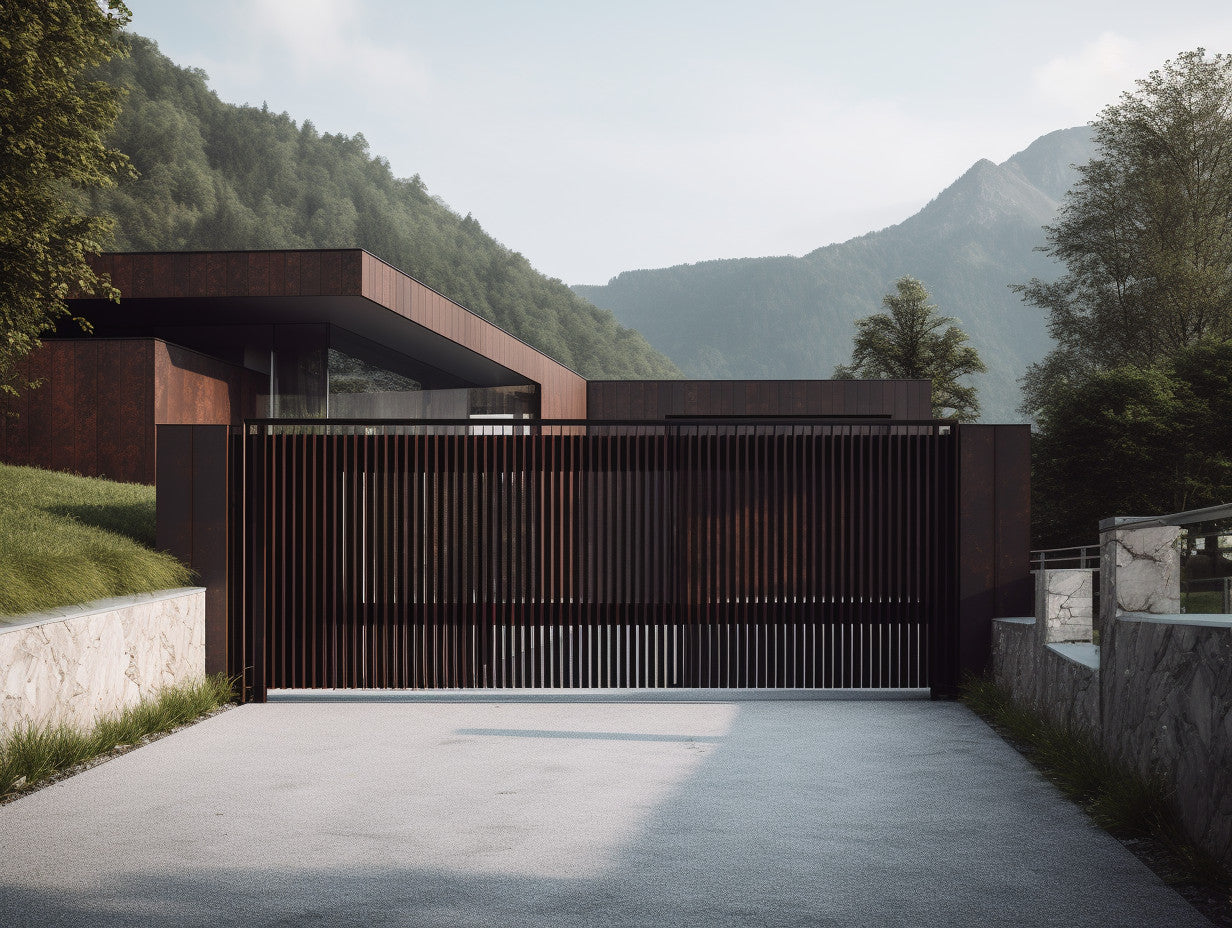 Brama wjazdowa ze stali COR-TEN® - Bauhaus, minimalizm.