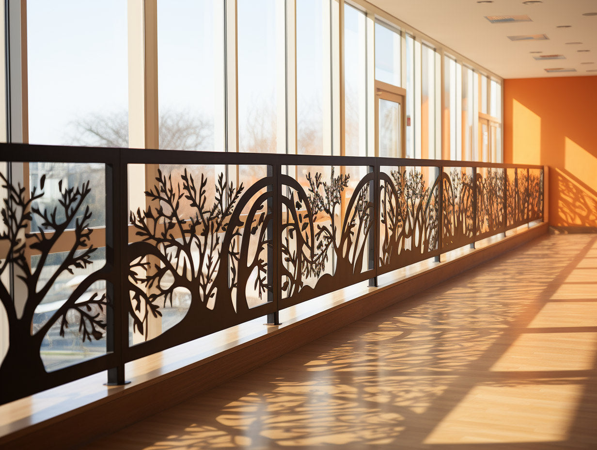 Balustrada zewnętrzna ze stali Cor-Ten - pnątrza drzew