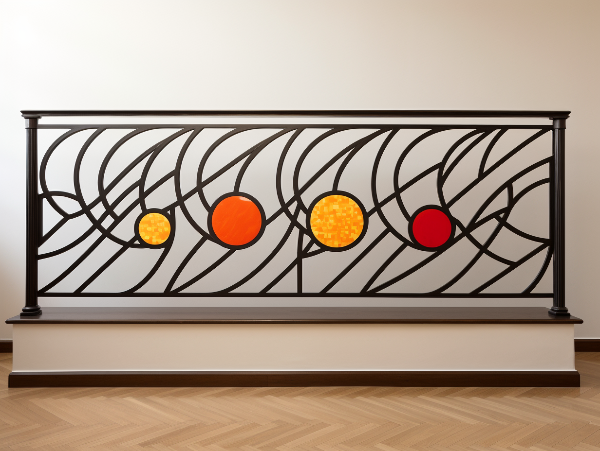 Balustrada na balkon, taras, schody z witrażem - okręgi