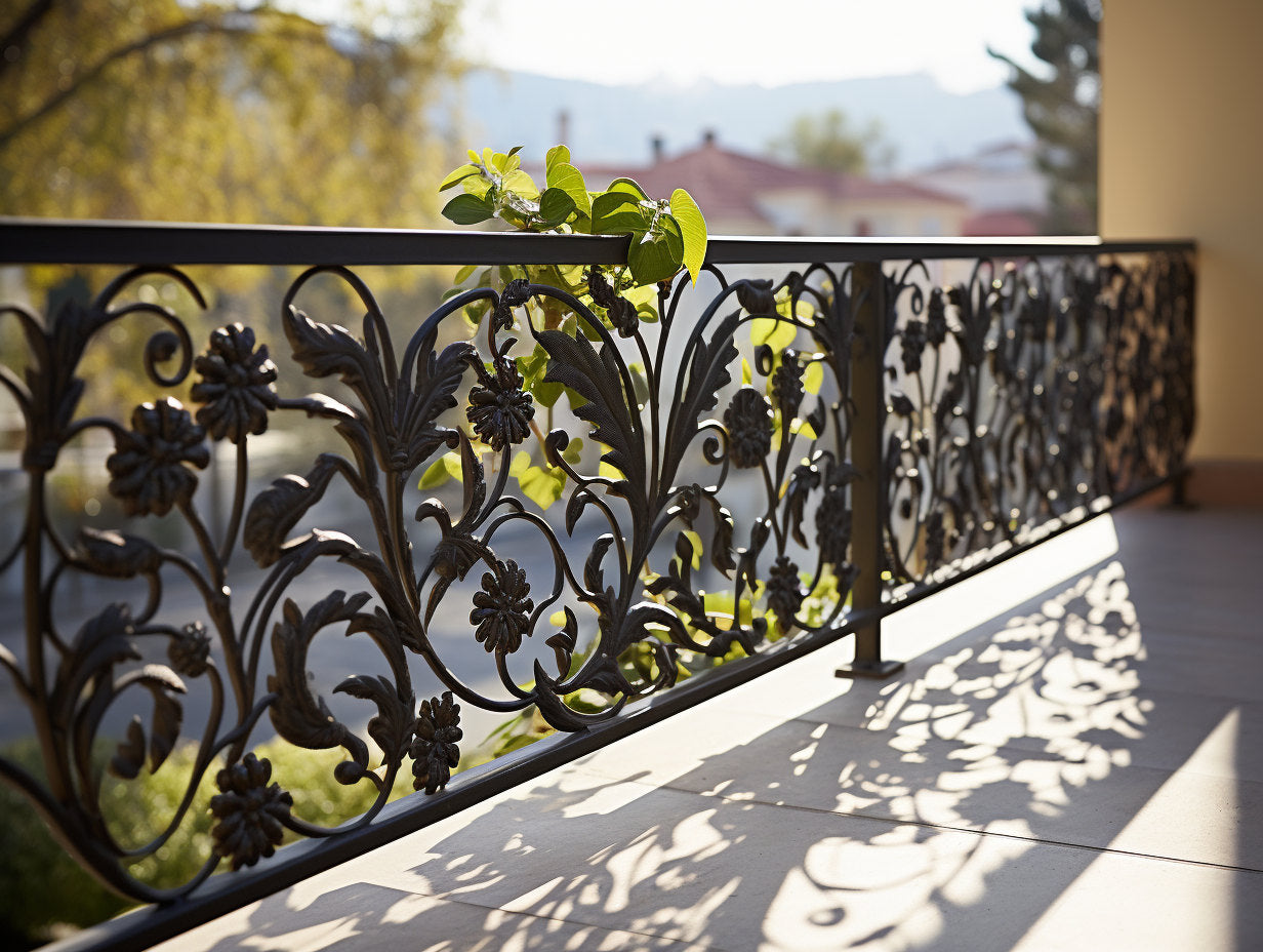 Metalowa balustrada kuta z motywem natury