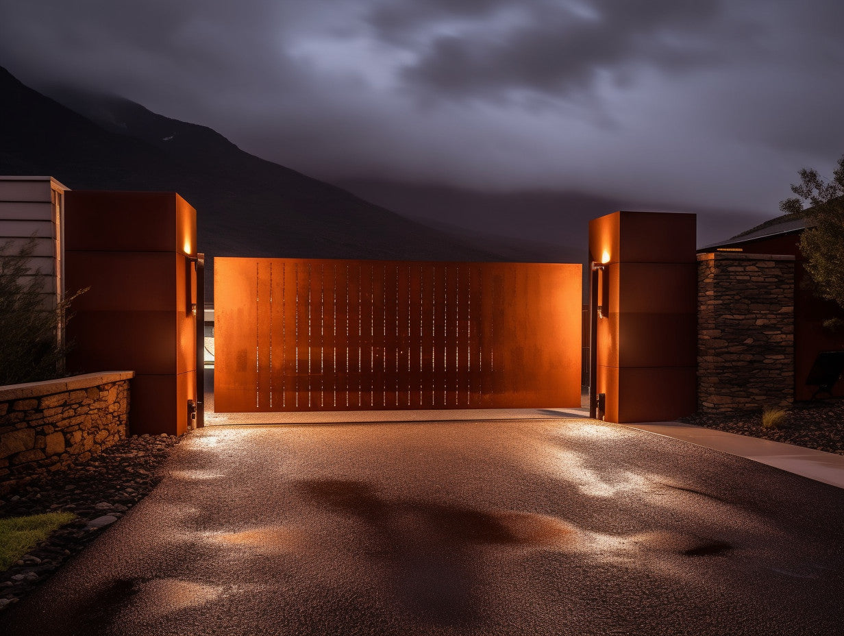 Brama wjazdowa ze stali COR-TEN® - bauhaus, minimal.