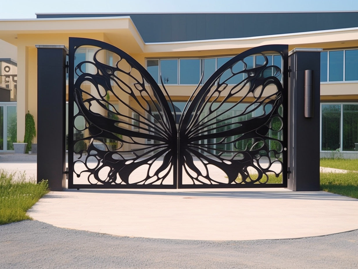Brama wjazdowa, kuta ze stali - "motyle dwa" kowalstwo artystyczne