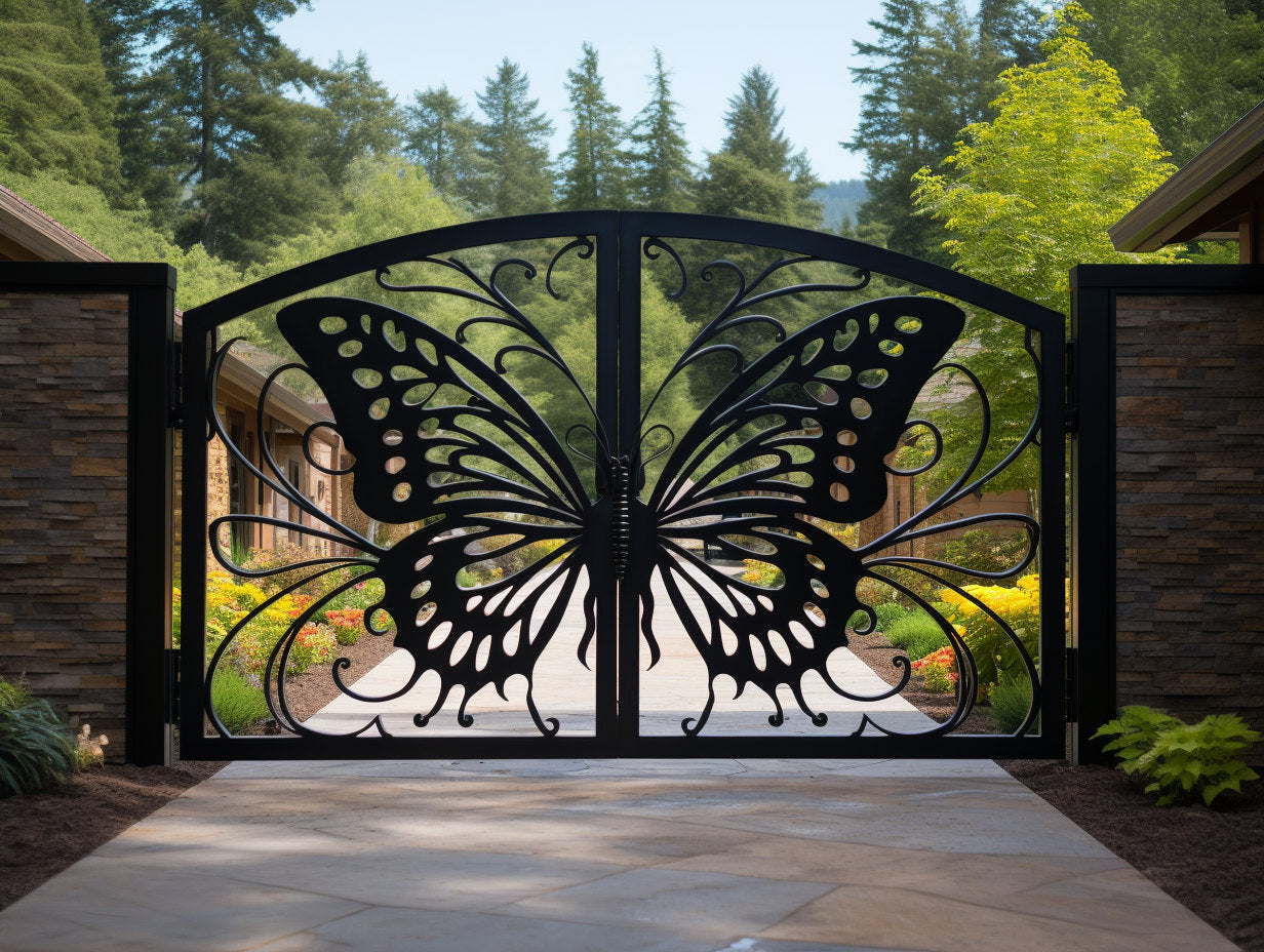 Artystyczna, kuta ogrodowa brama wjazdowa - Motyl