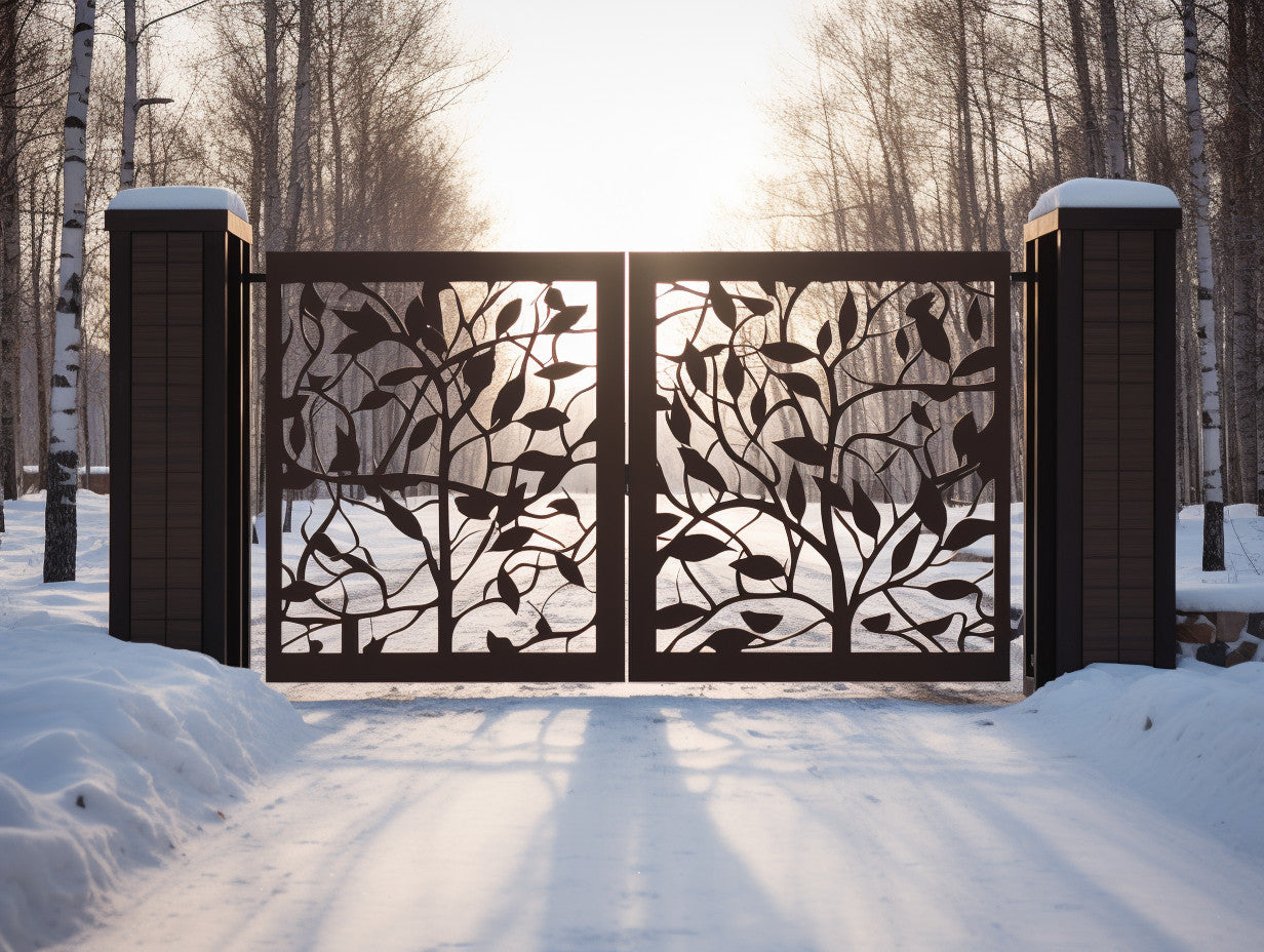 Ozdobna brama wjazdowa, ze stali CORTEN - bc06