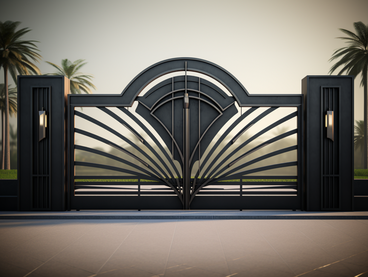 Brama wjazdowa, metalowa - Futurystyczne Art Deco