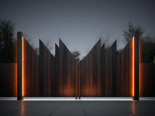 Entrance gate, made of COR-TEN steel - Modern LED minimalism 