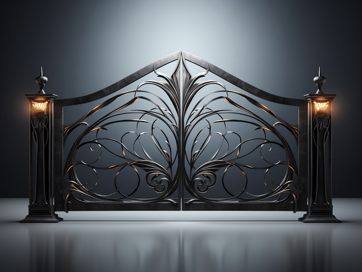 Entrance gate with LED lighting - modern Art Nouveau 