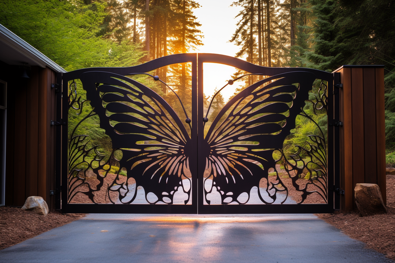 Ogrodowa brama wjazdowa ze stali z motywem motyla