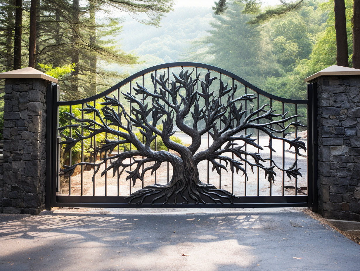 Ogrodowa brama wjazdowa, kuta - Drzewo