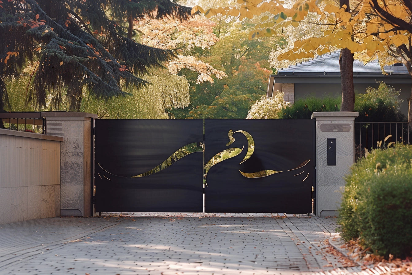 Brama wjazdowa minimalistyczna z motywem łabędzia