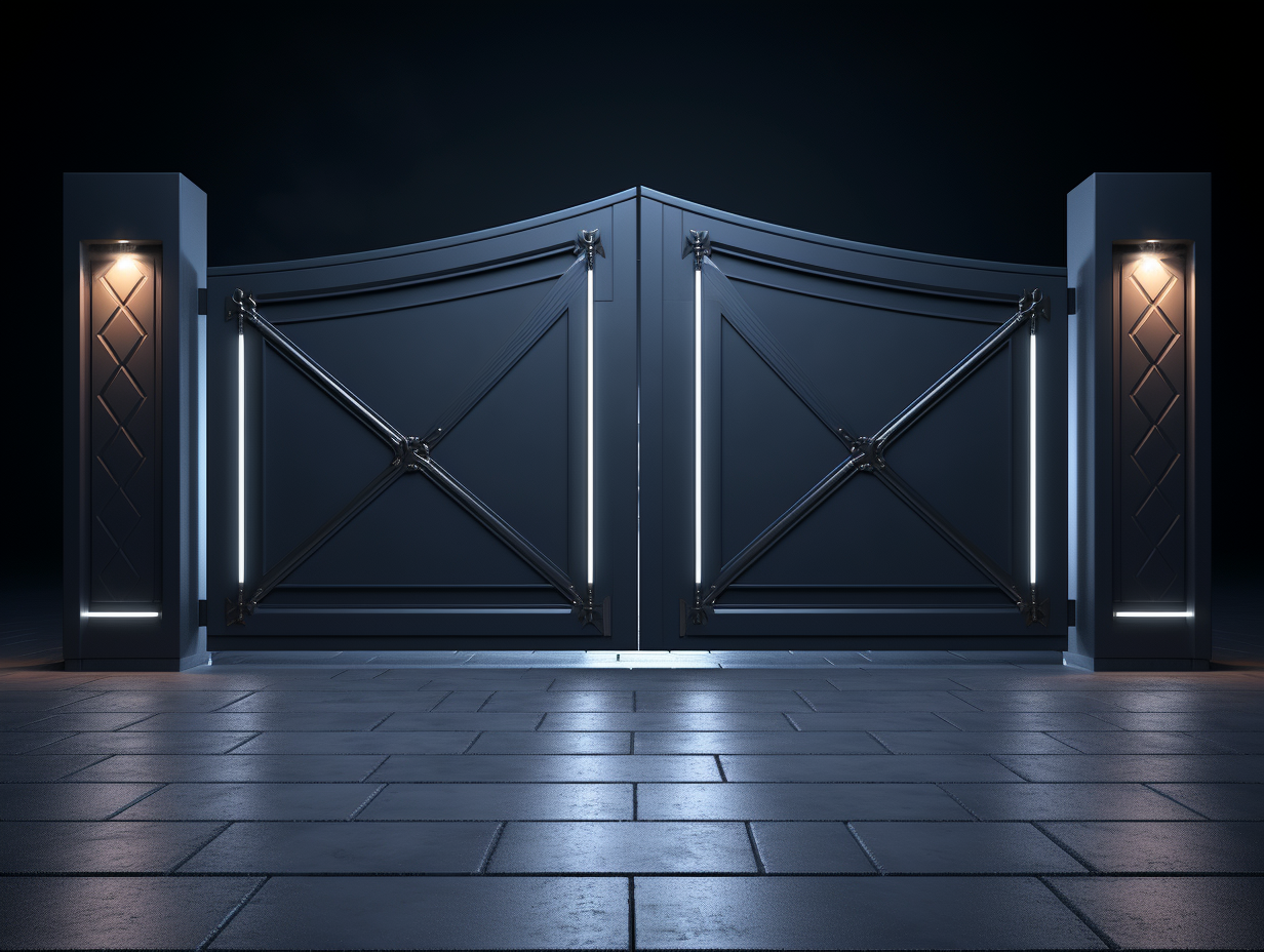 Entrance gate with LED lighting - modern, filled 