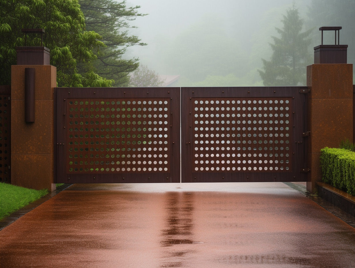Entrance gate with an automatic system made of COR-TEN® steel - computer chip