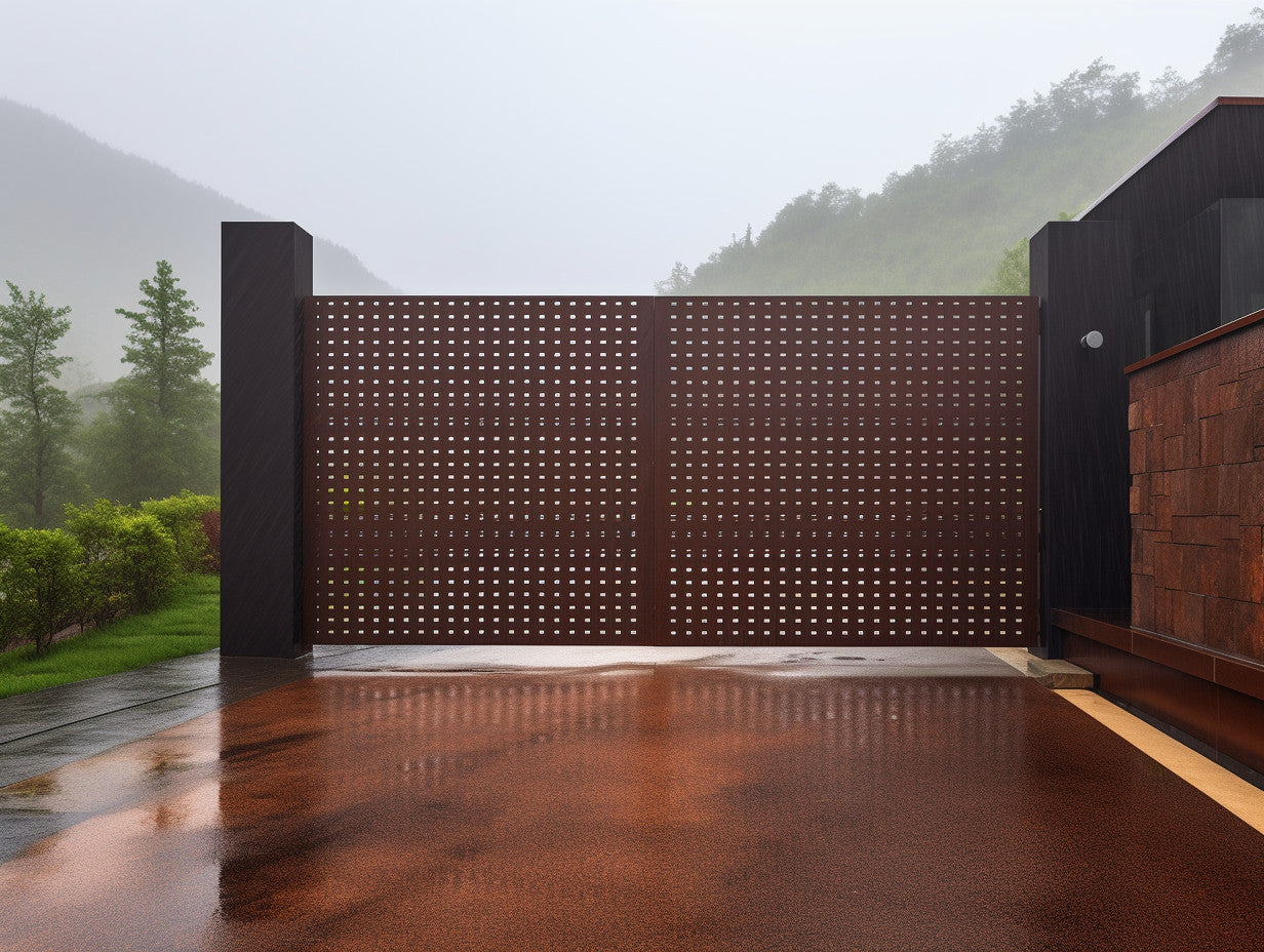 Brama wjazdowa ze stali COR-TEN® - contemporary 8-bit