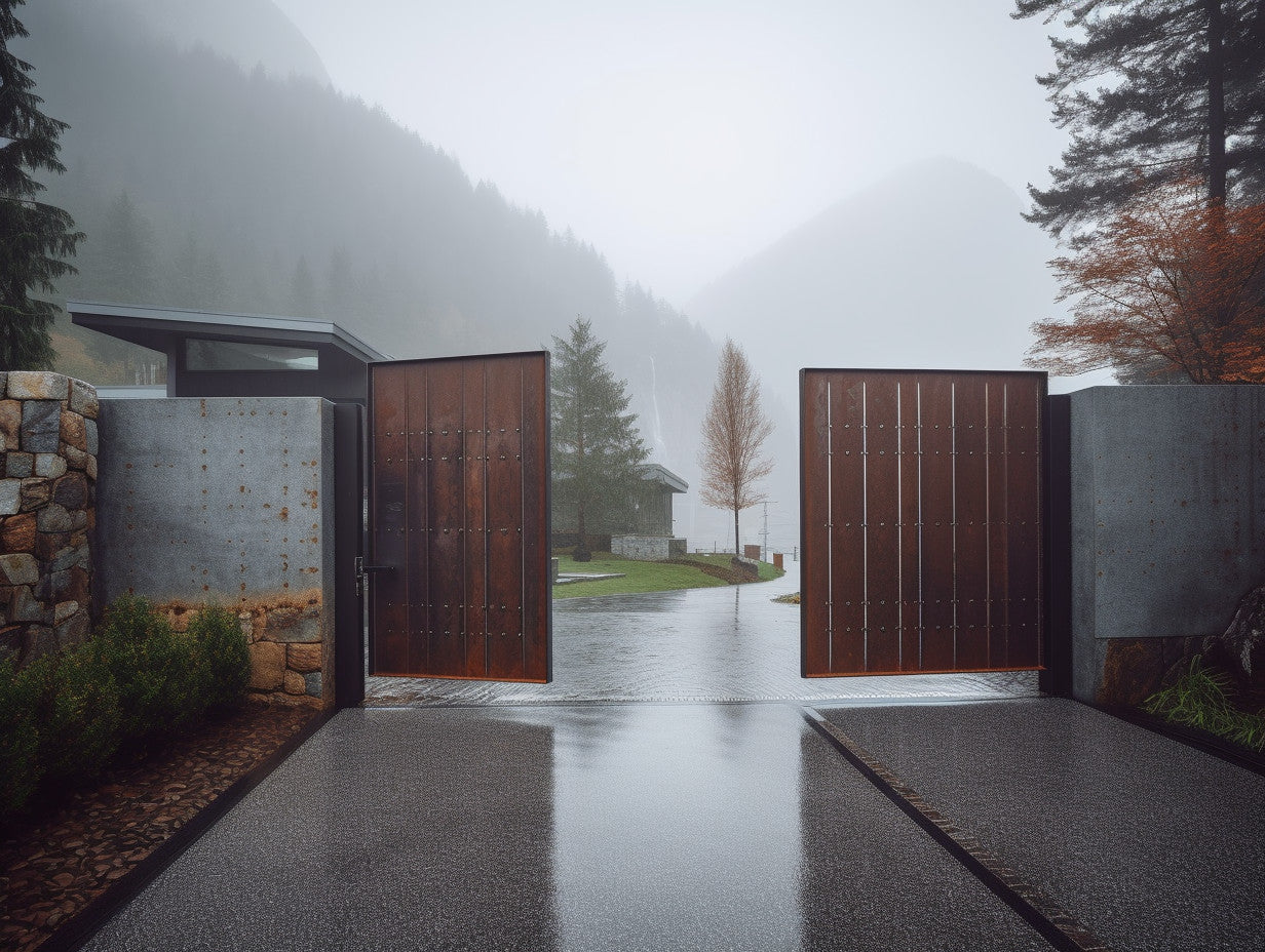 Brama wjazdowa ze stali COR-TEN® - Nowoczesna, bauhaus.