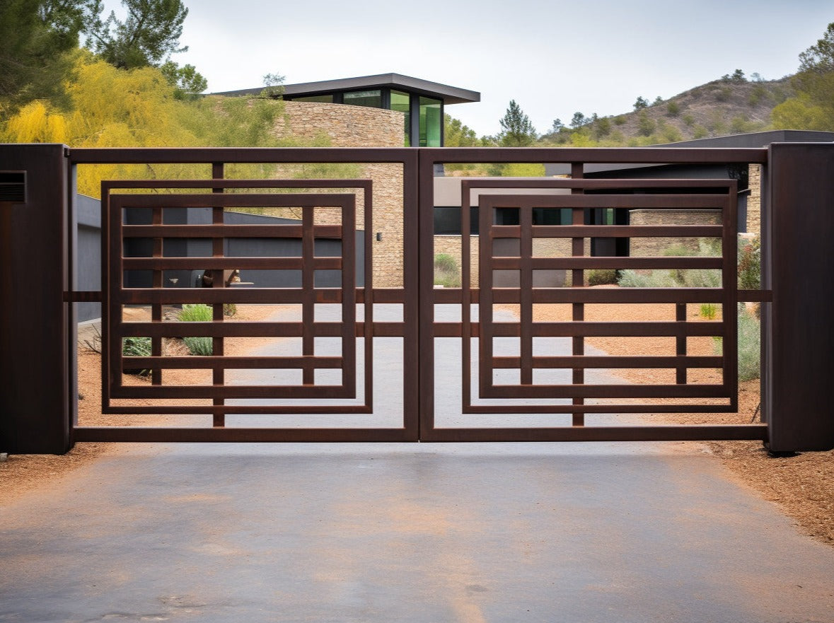 Brama wjazdowa na posesję ze stali Cor-Ten - Nowoczesna, oszczędna