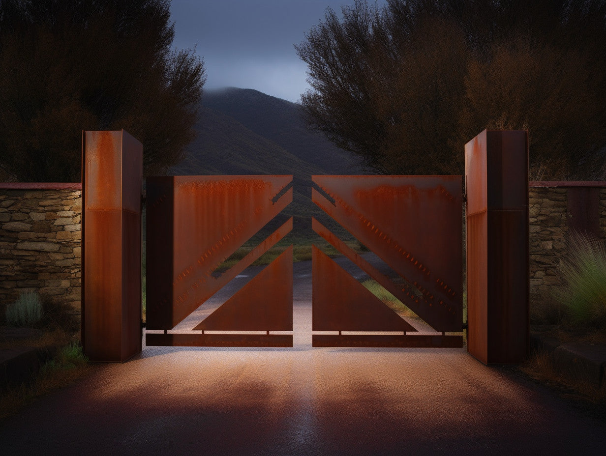 Brama wjazdowa ze stali COR-TEN® - trójkąt bermudzki