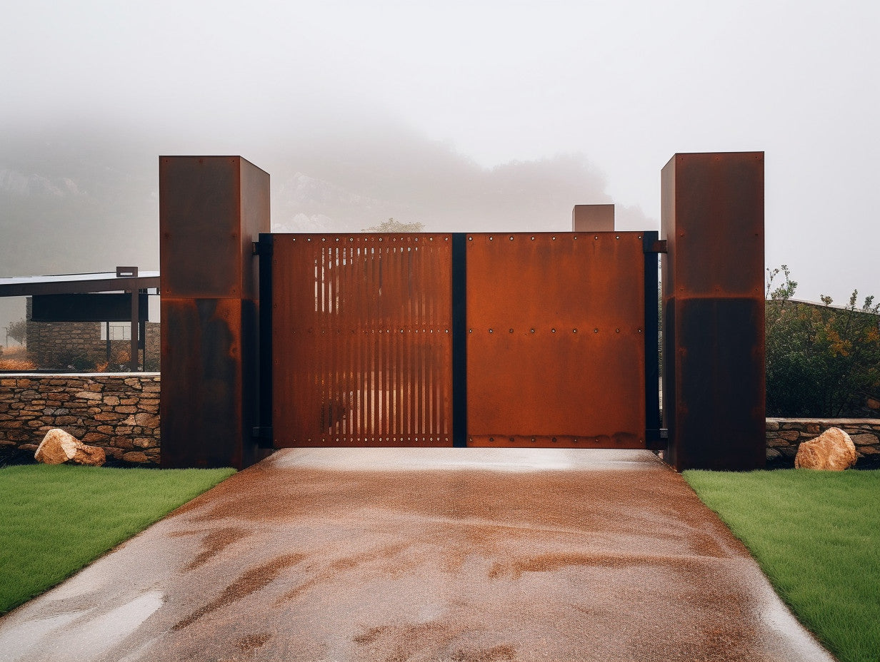 Brama wjazdowa ze stali COR-TEN® - Bauhaus