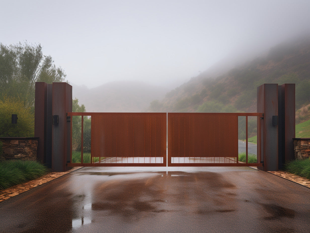 Brama wjazdowa ze stali COR-TEN® - bauhaus core