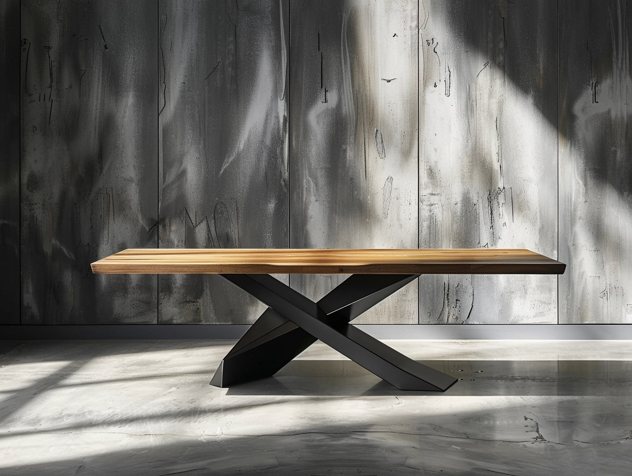 designer table wood steel