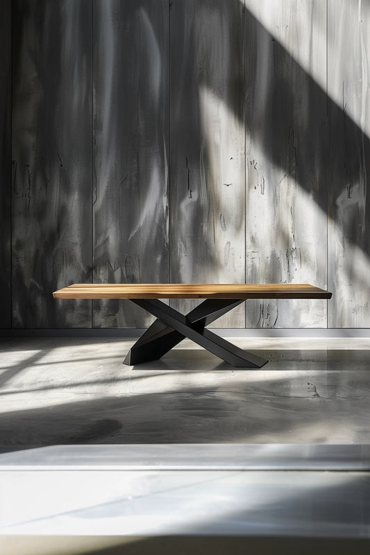 Stół stalowy z drewnianym blatem - ręcznie kuty