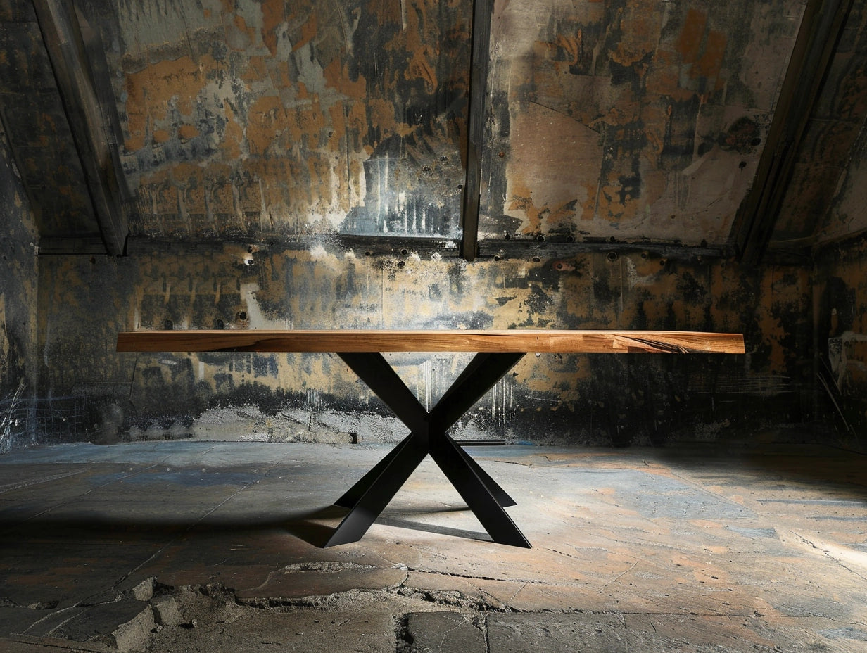 Solidny stół z drewnianym blatem - ręcznie kuty na wymiar