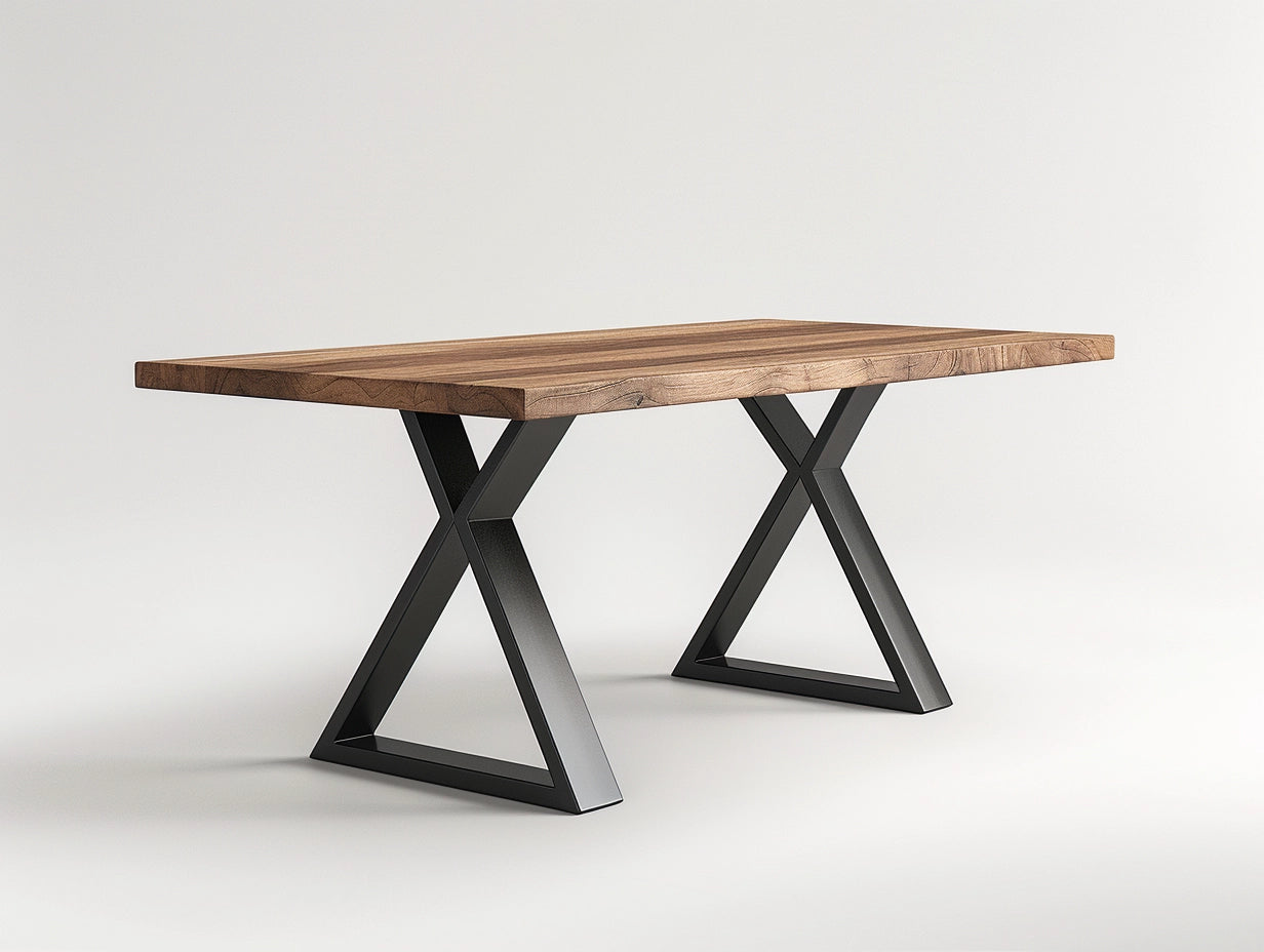 Stalowe nogi do stołu z drewnianym blatem - ręcznie kuty