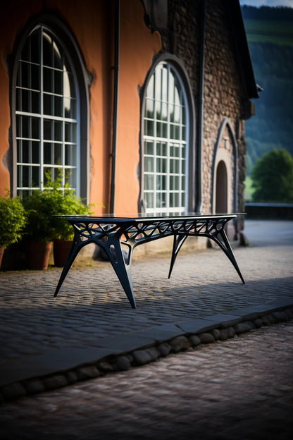 Steel table with wooden top - hand-forged