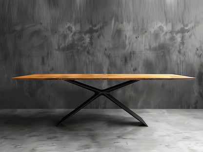 Stół ze stali od projektanta z drewnianym blatem - ręcznie kuty