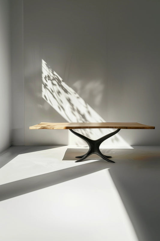 Designer metal table with wooden top - hand-forged