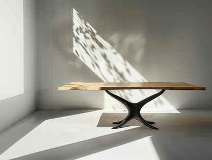 Designer metal table with wooden top - hand-forged