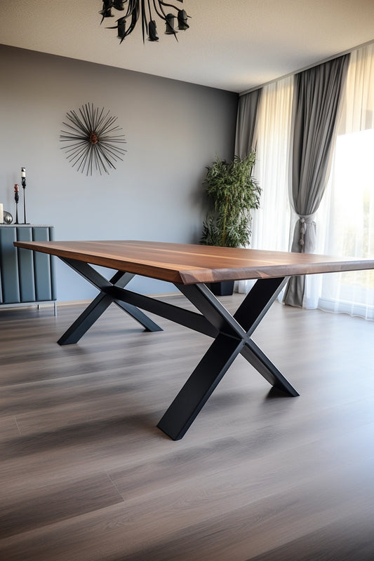 designer steel table with wooden tabletop luxury