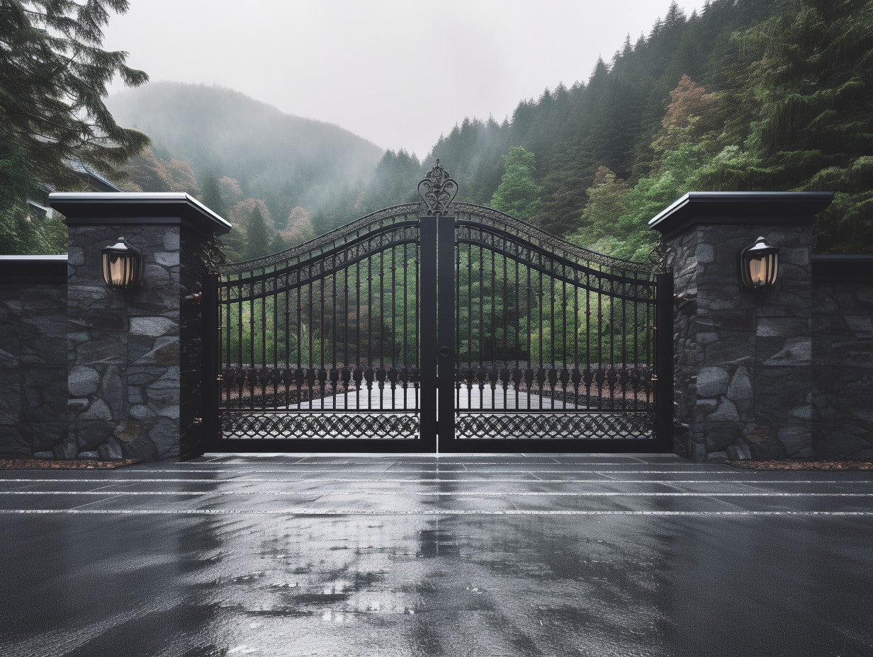 Dekoracyjna brama wjazdowa w stylu klasycznym, metalowa