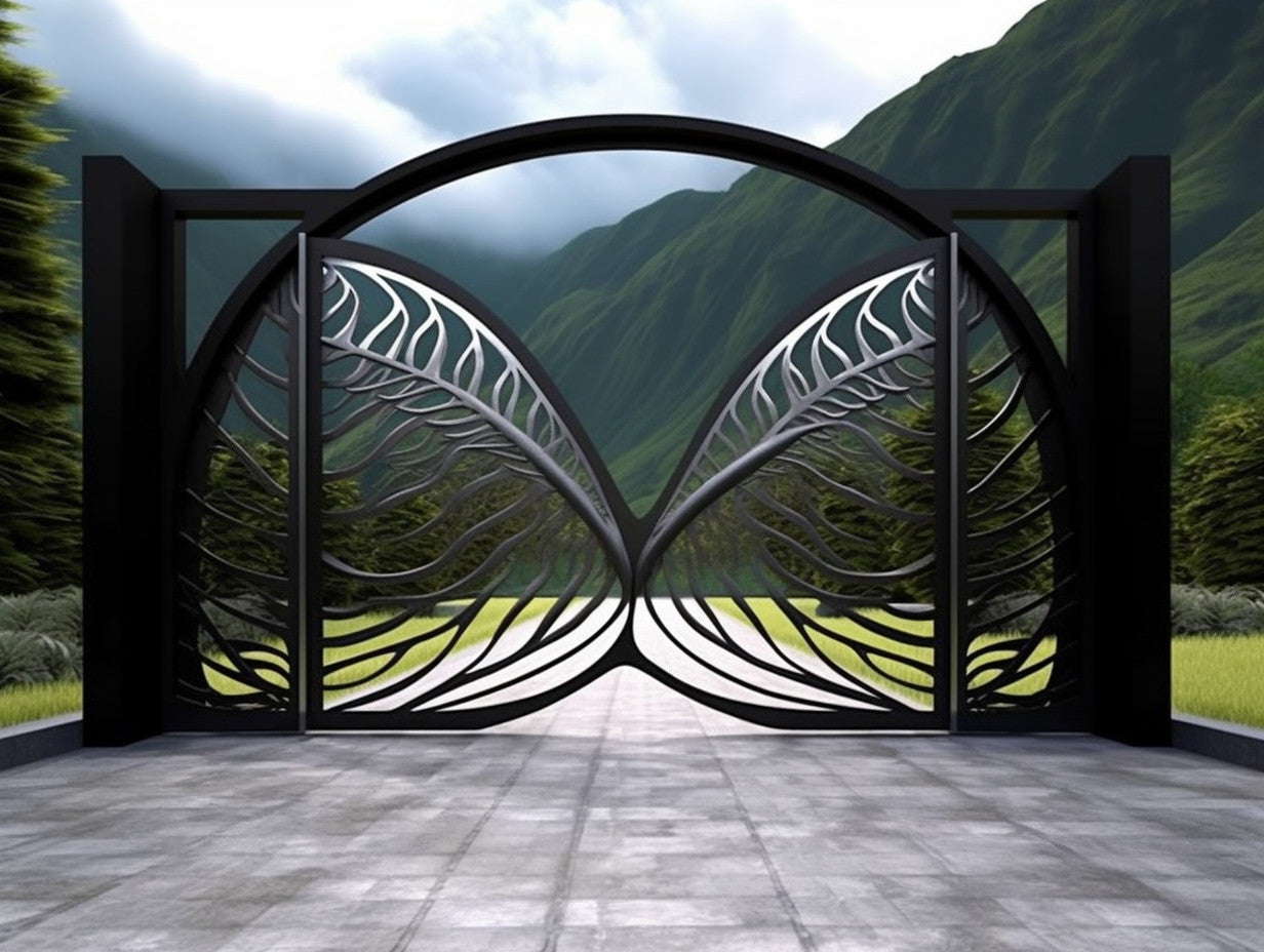  Ozdobna brama wjazdowa, stalowa - "Efekt motyla" ze stali