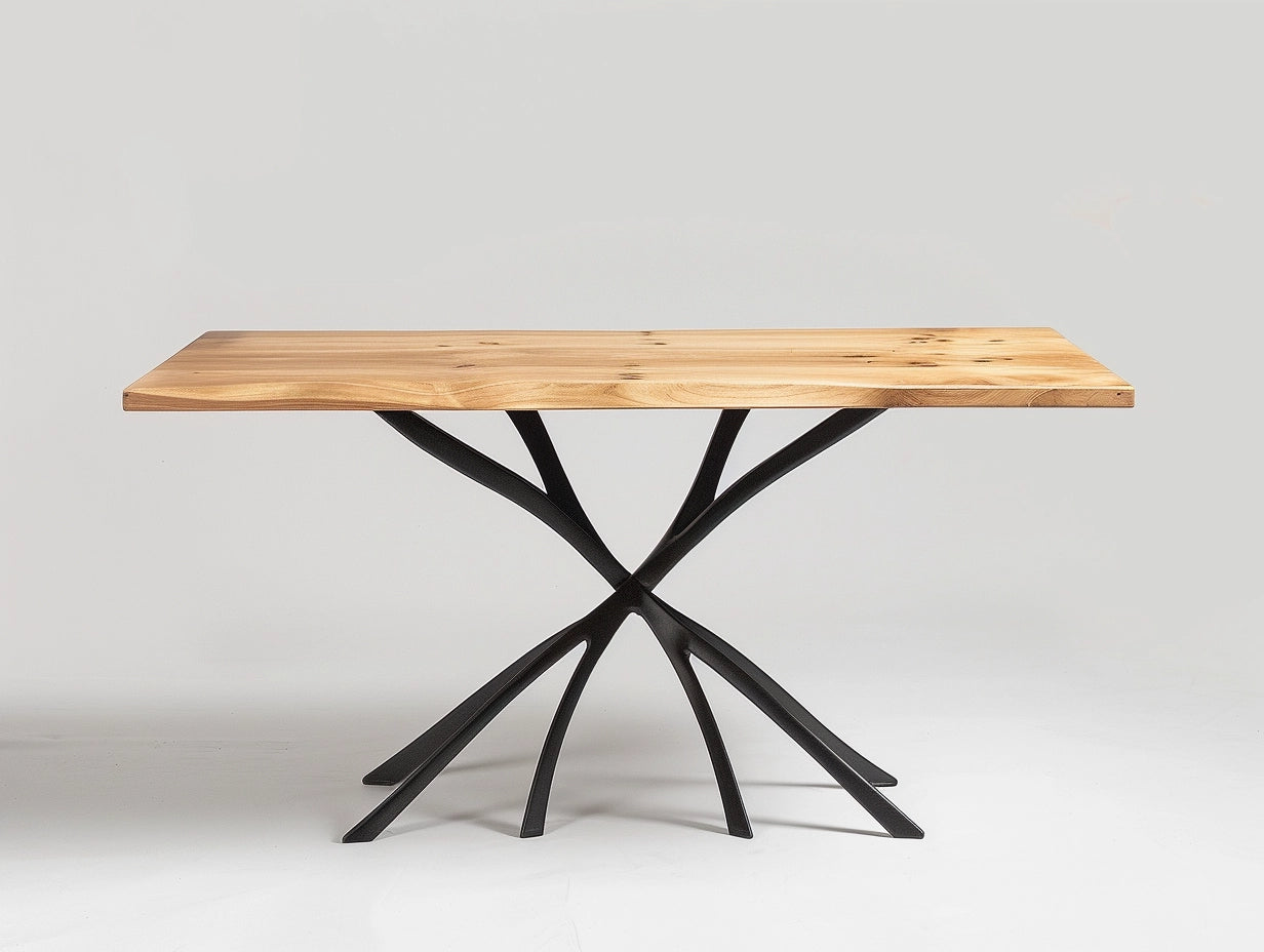 designer steel table with wooden tabletop