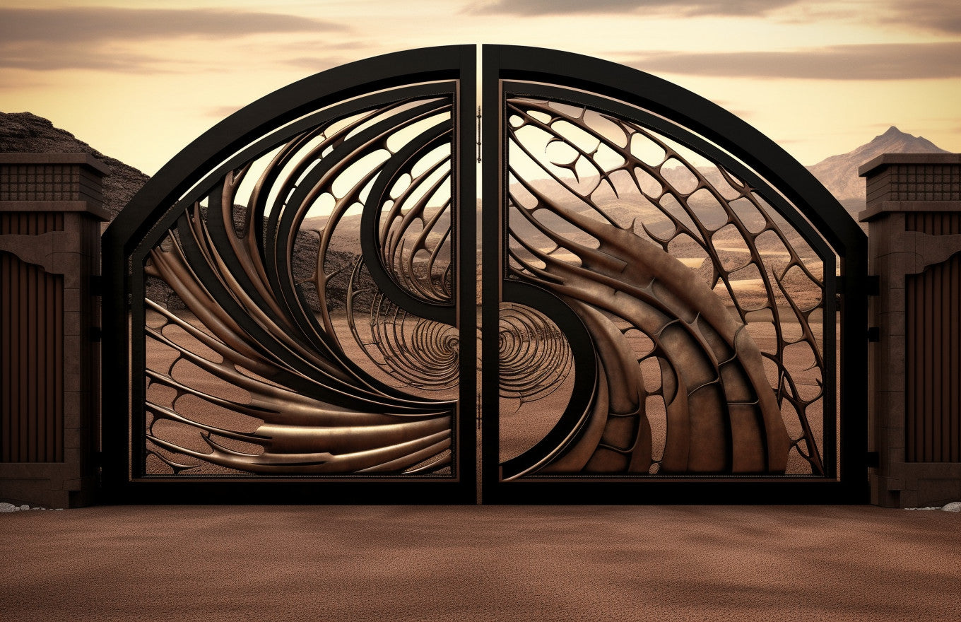 Dekoracyjna brama wjazdowa - "Tunel czasoprzestrzenny" - kowalstwo artystyczne