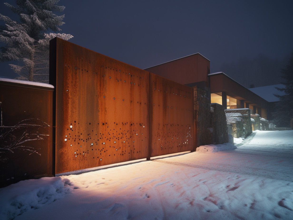 Brama wjazdowa ze stali COR-TEN® - rusty chip