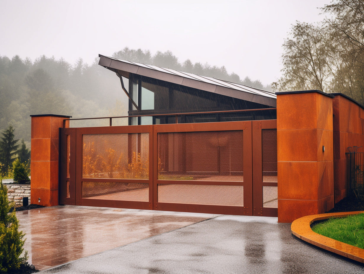 Brama wjazdowa ze stali COR-TEN® minimalimz bauhaus