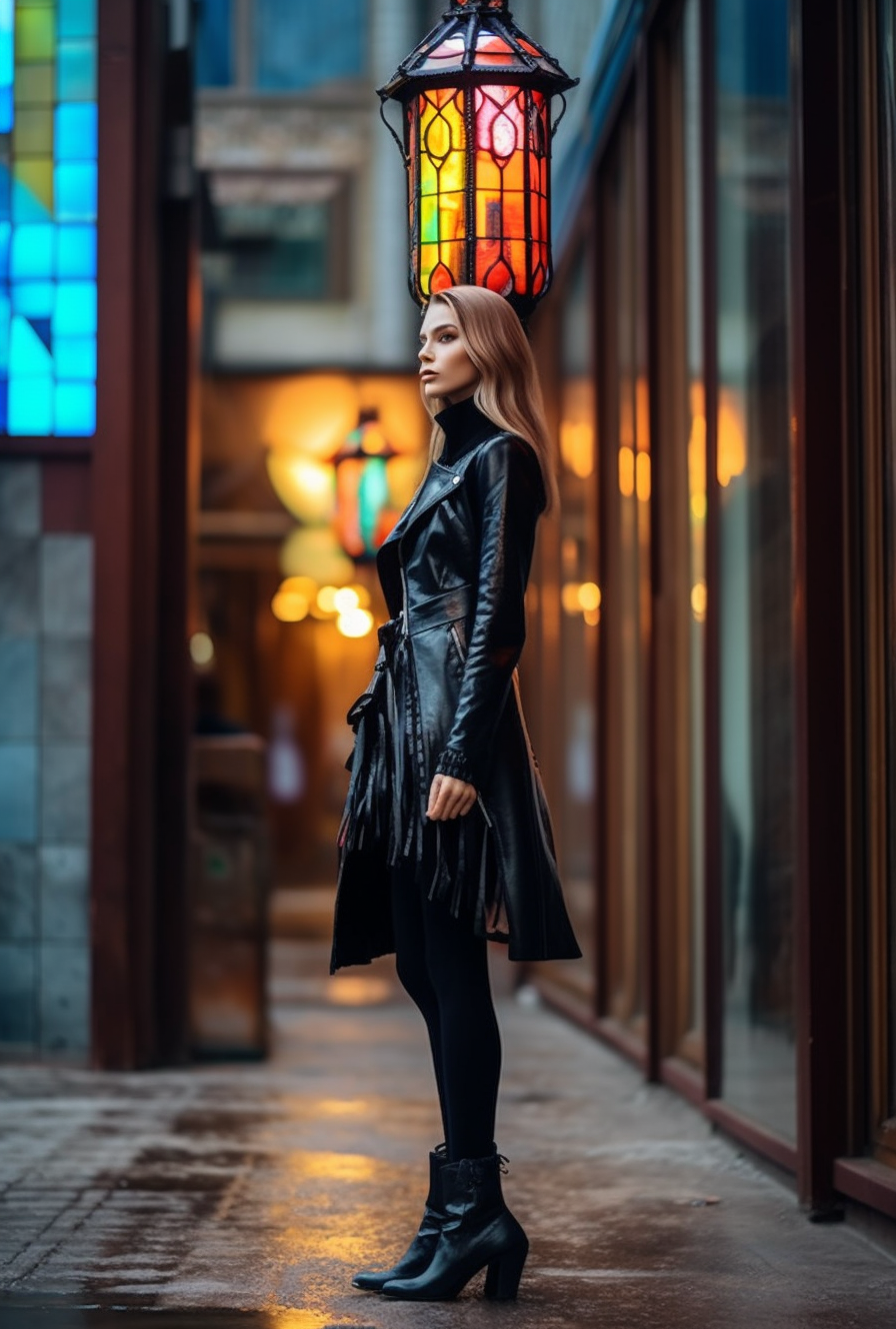 "Dobosław" - Latarnia kuta ze stali z witrażem. Gotycki styl. Lampa uliczna i ogrodowa