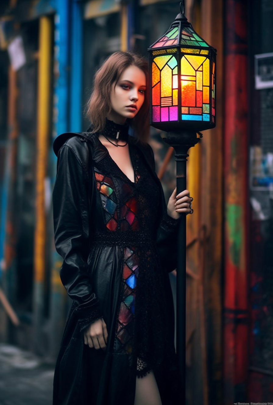 "Ciesław" - Latarnia gotycka z witrażem LED. Kowalstwo artystyczne. lampa kuta metalowa gotycka