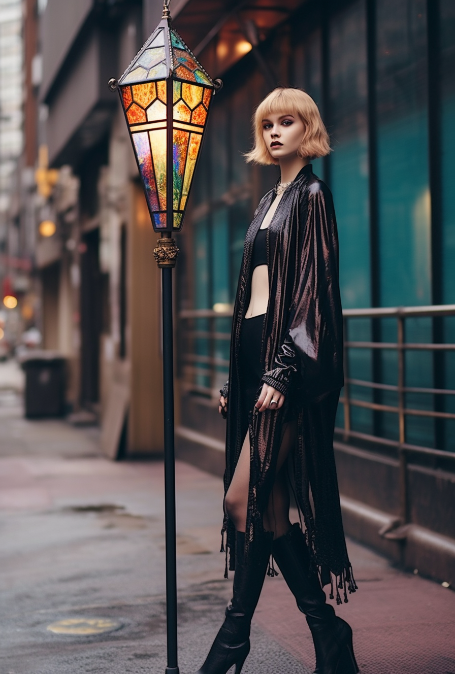 "Czabor" - Latarnia z witrażem na wymiar. Kowalstwo artystyczne. Uliczna do ogrodu lampa.