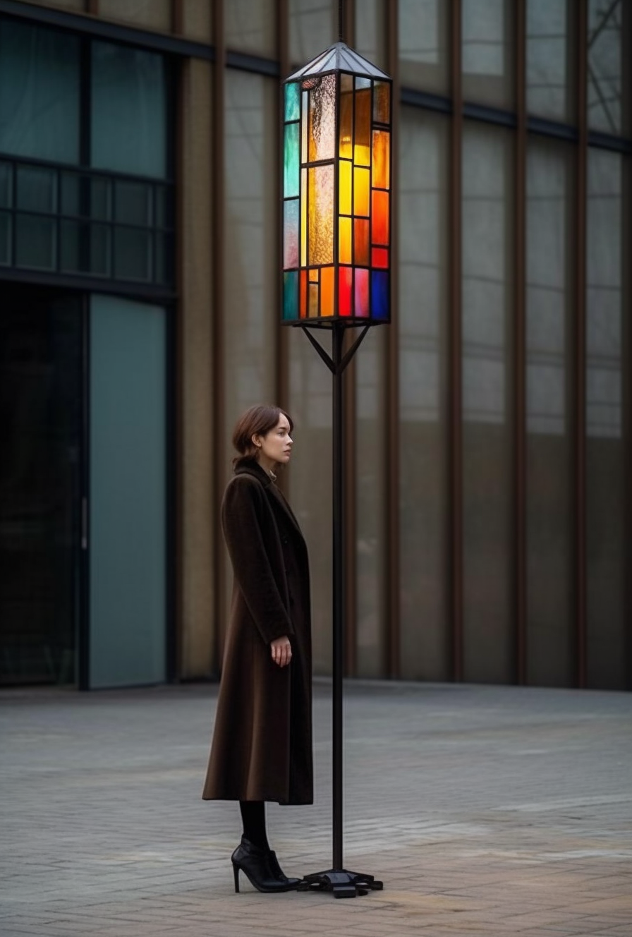 "Cieszyrad" - Latarnia z witrażem na wymiar. Kowalstwo artystyczne. Lampa kuta uliczna ogrodowa