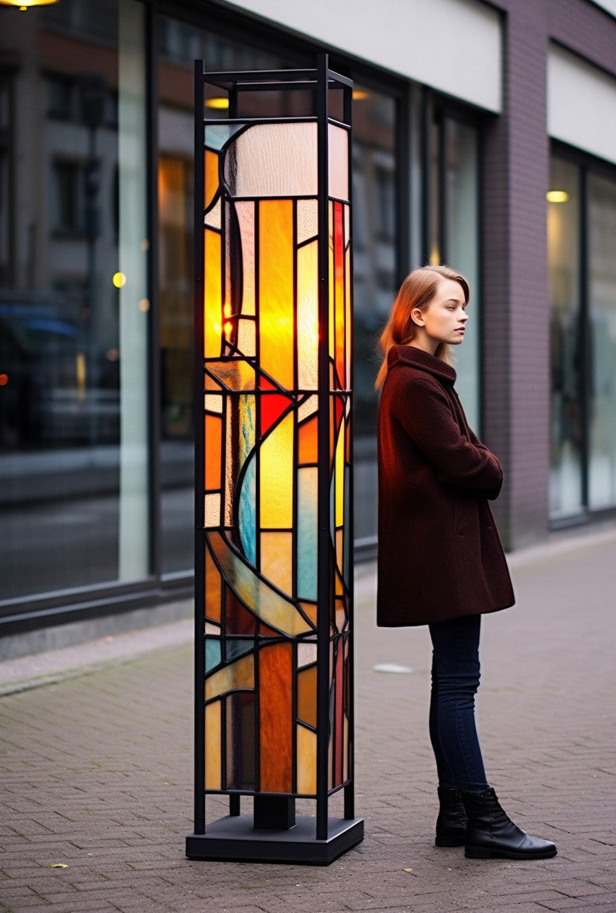 "Czębor" - Latarnia uliczna tworzona na wymiar. Kowalstwo artystyczne. lampa kuta z witraż