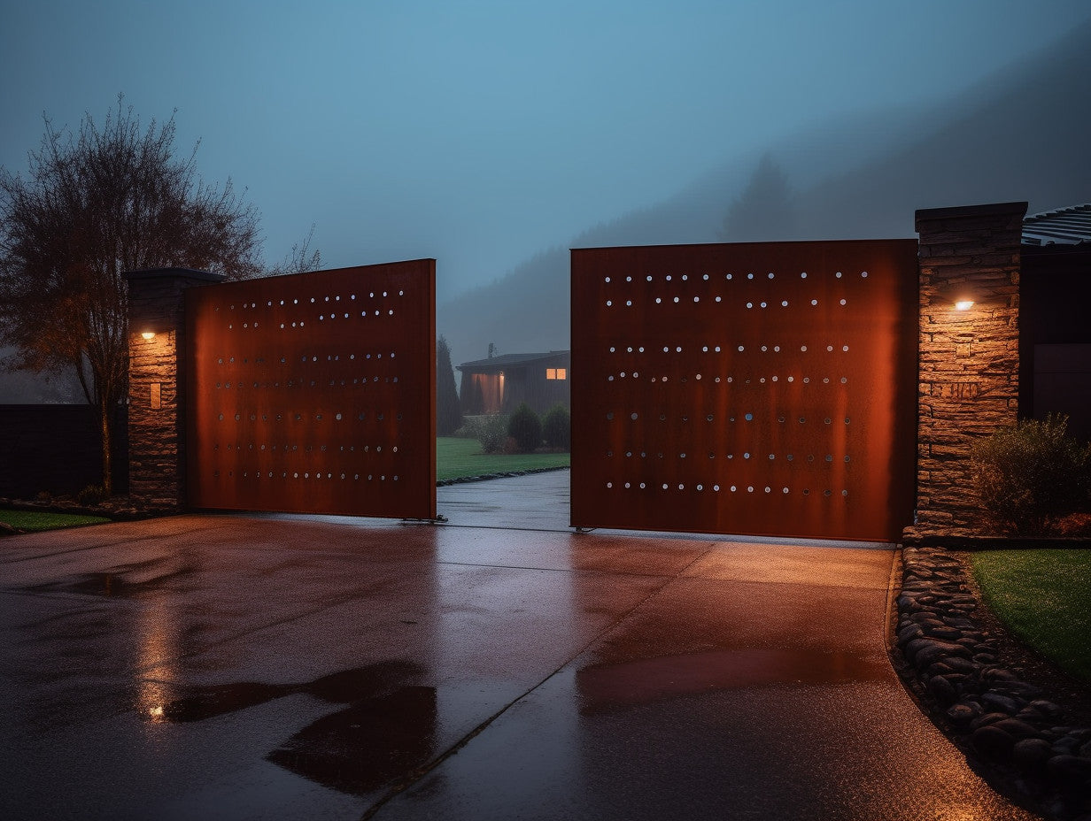 Brama wjazdowa ze stali COR-TEN® - minimalistic rust dots