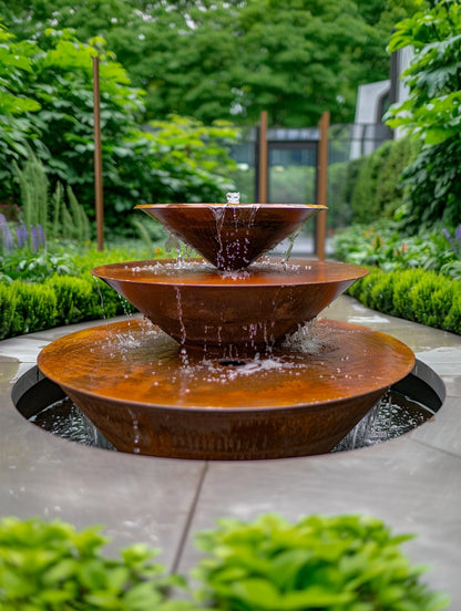 neoclassic fountain from cor-ten steel modern garden