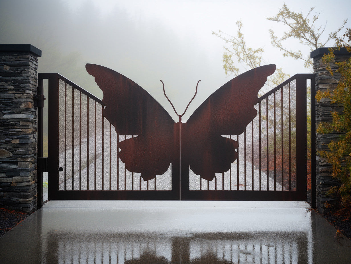 Brama wjazdowa ze stali COR-TEN® - efekt motyla