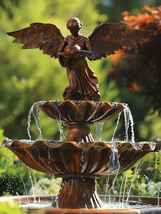 neoclassical fountain cor-ten steel angel