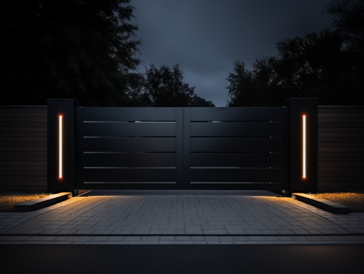 Modern entrance gate, forged, metal. 