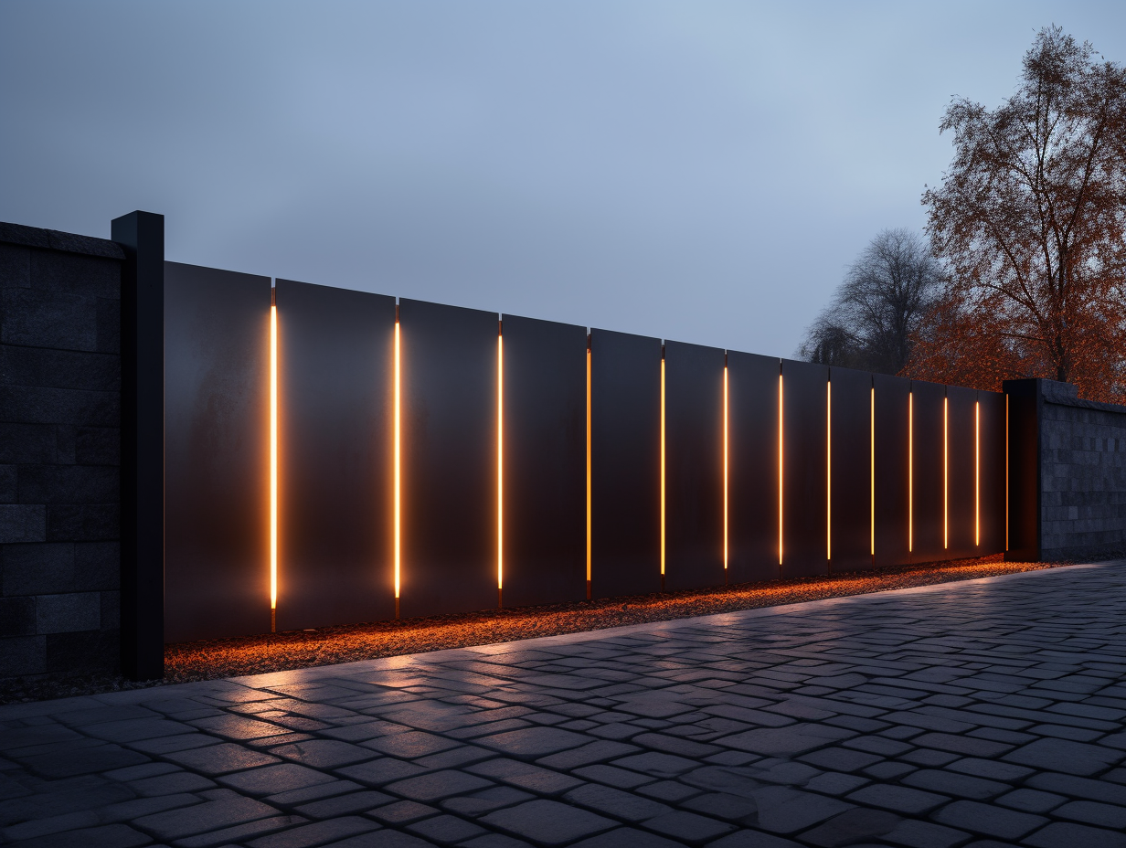 Ogrodzenie ze stali Cor-Ten z oświetleniem LED - futurystyczny minimalizm